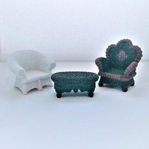 Vintage 1980's, Hand Painted, Miniature Resin Cherison Bear Furniture-2 Chairs +